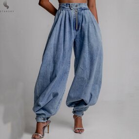 Women's Jeans Manufacturer - OEM Women Streetwear Denim Wide Leg Feathers Decoration