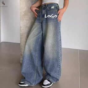 Women's Jeans Factory - OEM High Street Large Pocket High Waist Cargo Design Loose