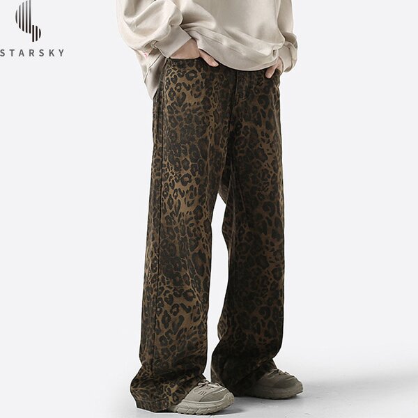 Men's Jeans Supplier - OEM High Street New Vintage Straight Loose Leopard Print