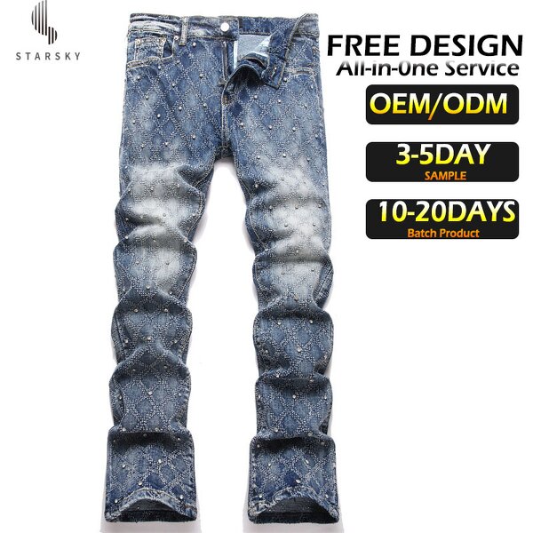 Men's Jeans Manufacturer - OEM Custom Punk Style Slim-fit Embroidered Rhinestone