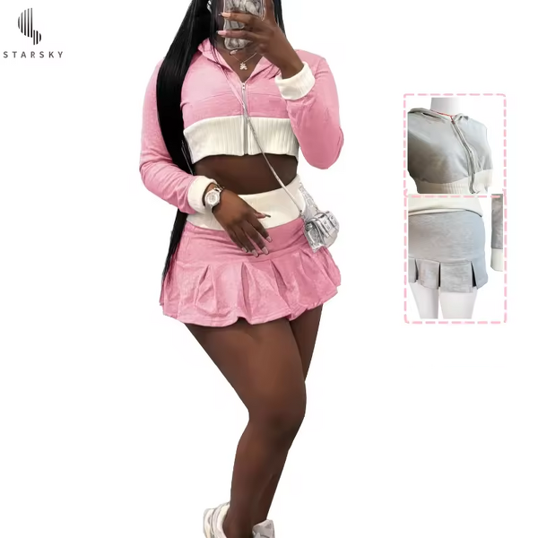 Women's Suit Set Manufacturer - OEM 2024 Summer Woolen Golf Sports Leisure Pleated Skirt