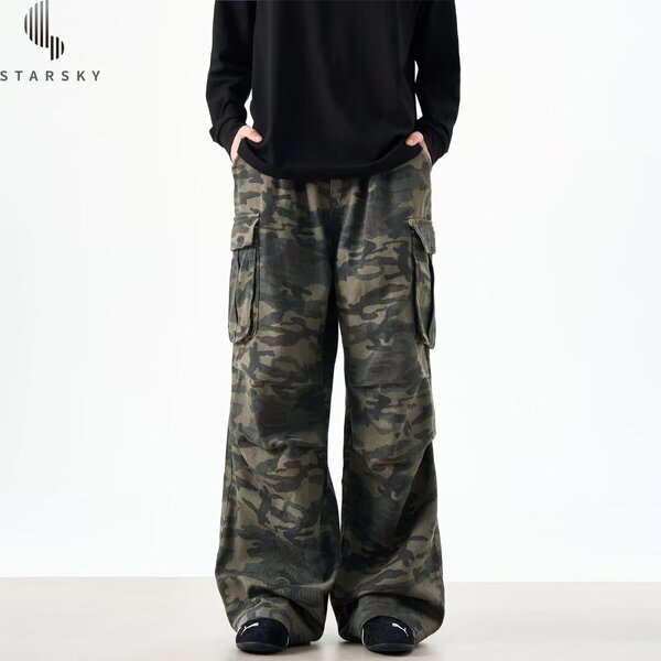 Men's Cargo Pants Manufacturer - OEM Men's Retro New Loose Straight Wide Leg