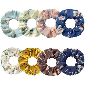 Flower Scrunchies Factory - OEM 8pcs Chiffon Floral Hair Bobbles
