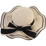 Women's Straw Hat Supplier - OEM 2025 Soft Wide Flat Edge Wave Design Bow