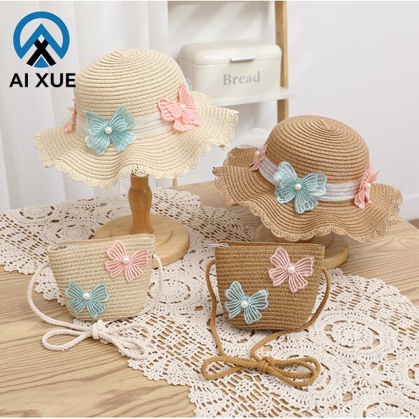 Kids Sun Hat Factory - OEM 2025 High Quality Beach Wallet Straw Hat Set