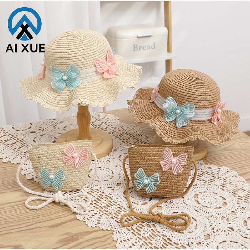 Kids Sun Hat Factory - OEM 2025 High Quality Beach Wallet Straw Hat Set