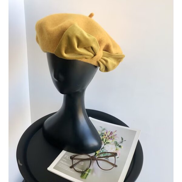 Wool Bow Beret Factory - OEM Autumn Winter Casual Felt Embossed Pattern