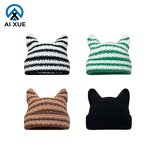 Knitted Hat Supplier - OEM Korean Style Ins Ear Striped 3D Embroidery