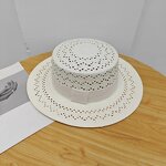Straw Hat Manufacturer - OEM French High-end Hollow Mesh Flat Top Summer