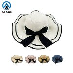 Women's Straw Hat Supplier - OEM 2025 Soft Wide Flat Edge Wave Design Bow