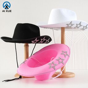 Sequin Cowboy Hat Supplier - OEM Y2K Polyester Studded Rhinestone Black