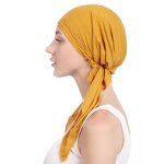 Bandana Hat Supplier - OEM Women's Solid Color Indian Muslim Ruffle Turban