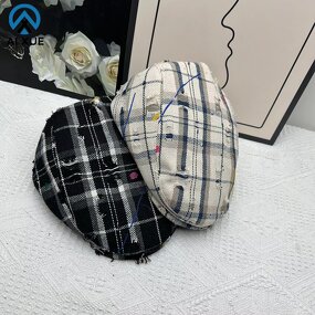 Newsboy Hat Supplier - OEM Unisex Vintage Spring Tweed Black White Plaid
