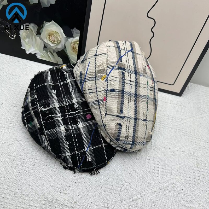 Newsboy Hat Supplier - OEM Unisex Vintage Spring Tweed Black White Plaid