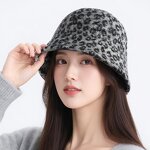 Winter Bucket Hat Manufacturer - OEM Female Leopard Print Wool Felt Bow