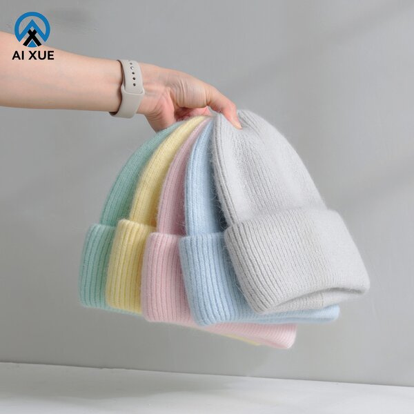 Women's Knitted Hat Supplier - OEM Custom Logo Winter Warm Angora Beanie