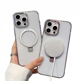 Clear Phone Case Manufacturer - OEM Anti-Yellowing Magnetic with Metal Stand Ring Scratch-Resistant