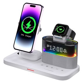 Wireless Charging Stand Manufacturer - OEM 2025 New Design Qi2 Digital Alarm Clock 5 in 1