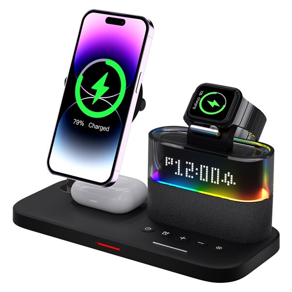 Wireless Charger Dock Manufacturer - OEM Multifunction 6 3 in 1 Desktop Digital Clock Phone Stand