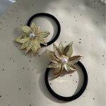 Hair Rope Supplier - New Gold Bow Leaf Alloy Elastic Simple Elegant Ties