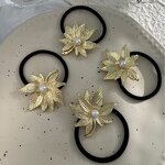 Hair Rope Supplier - New Gold Bow Leaf Alloy Elastic Simple Elegant Ties