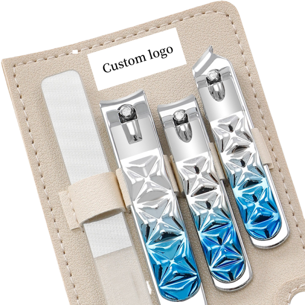 Nail Clippers Set Manufacturer - Custom 4 Pcs Ice Design Pink Steel