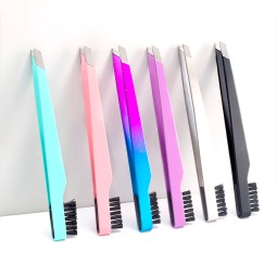 Eyebrow Tweezers Factory - Custom Black Pink Metal Angle Flat Brush