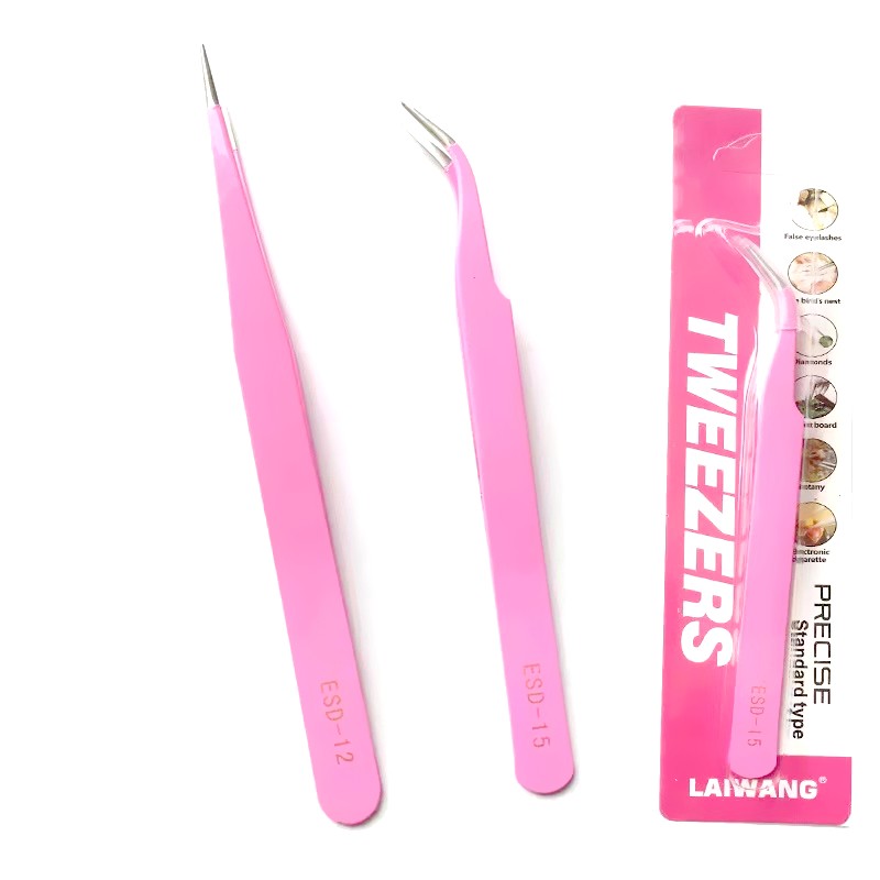 Eyelash Tweezers Manufacturer - Hot Sell Pink Metal Straight Curved