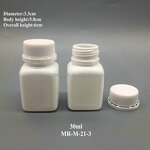 Plastic Capsules Pill Bottles Supplier - 30ml HDPE Square Shape Small 1oz White