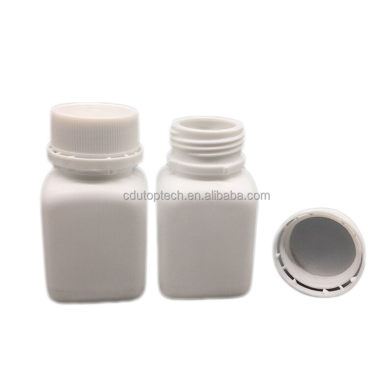 Plastic Capsules Pill Bottles Supplier - 30ml HDPE Square Shape Small 1oz White