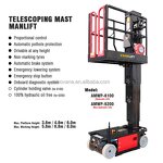 Self-Propelled Telescope Mast Manlift Supplier - Top Quality 3.6-6m Genie Aerial Platform