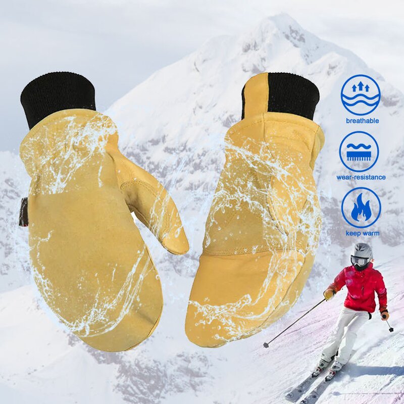 Ski Gloves Supplier - Windproof Pigskin Leather Waterproof Mittens