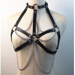 Women's Leather Chest Harness Top, Waist Chain Belt with Belly Bra, Punk Gothic Rock Body Harness Sex Accessories for Women
