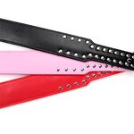 2023 New Black High Quality Studded Spanking Paddles for BDSM Game, 15 Inch Long Faux Leather Slapper for Sex Play