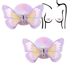 3D Stereo Flash Embroidery Yellow Purple butterfly Metal Nipple Decorative Sexy Boobs Cover Reusable Nipple Cover Pasties Club