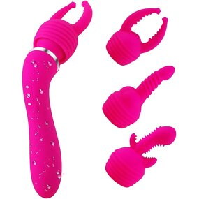 Female Vibrator with Three Head Covers USB Charging Double Head Vibrator G-spot Stimulation AV Wand Massager Female Masturbator