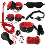 10pcs/set Rope Bondage Suit Handcuffs Set Blindfold Paddle Nipple Clamps Metal Anal Plug Adult Sex Toy BDSM Product for Couple