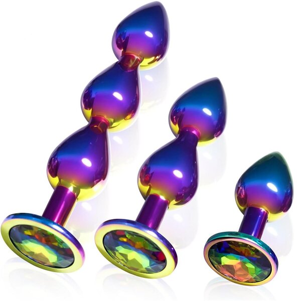 3pcs Stainless Steel Anal Trainer Butt Plug Metal Anal Beads Sex Toys for Men Women and Couples