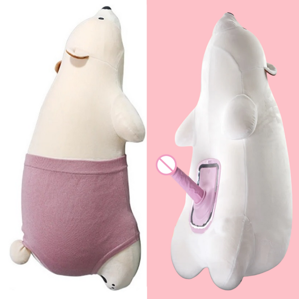 Cute Polar Bear Pillow Sex Dildo Machine Automatic Thrusting Vibrating Rocking Cannon Discreet Silicone Remote Control USB Power