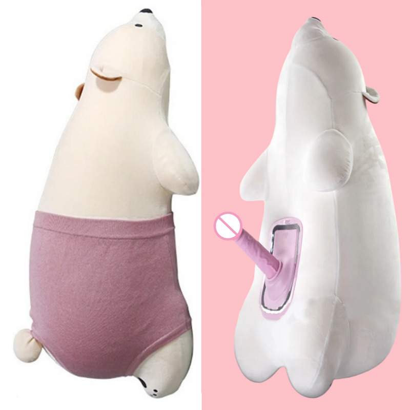Cute Polar Bear Pillow Sex Dildo Machine Automatic Thrusting Vibrating Rocking Cannon Discreet Silicone Remote Control USB Power