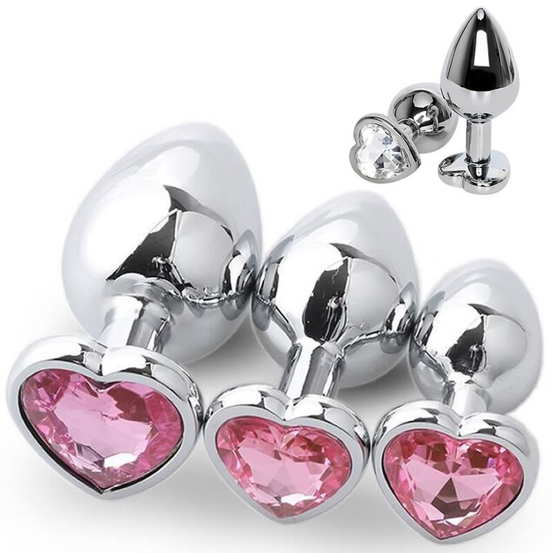 3Pcs Set Luxury Metal Butt Toys Heart Shaped Anal Trainer Jewel Butt Plug Kit S&M Adult Gay Anal Plugs Woman Men Sex Gifts