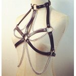 Women's Leather Chest Harness Top, Waist Chain Belt with Belly Bra, Punk Gothic Rock Body Harness Sex Accessories for Women
