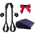 BDSM Sex Bondage Set Adult Fetish Handcuffs Neck Ankle Thigh Cuff Restraints with Inflatable Ramp Pillow Blindfold Adult SM Mask