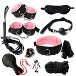 10pcs/set Rope Bondage Suit Handcuffs Set Blindfold Paddle Nipple Clamps Metal Anal Plug Adult Sex Toy BDSM Product for Couple