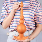 Liquid Silicone Anal Beads with Removable Foxtail Extra Long Fox Tail Anal Plugs Anal Stimulator for Men Women Couples Cosplay