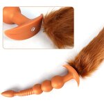 Liquid Silicone Anal Beads with Removable Foxtail Extra Long Fox Tail Anal Plugs Anal Stimulator for Men Women Couples Cosplay
