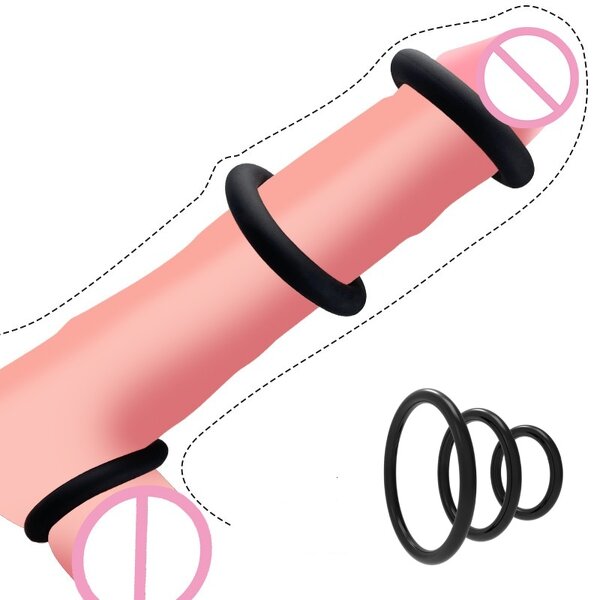 3pcs/set Durable Black Silicone Penis Cock Ring Men Ejaculation Delay Rubber Rings Sex Toys for Male
