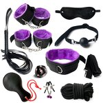 10pcs/set Rope Bondage Suit Handcuffs Set Blindfold Paddle Nipple Clamps Metal Anal Plug Adult Sex Toy BDSM Product for Couple