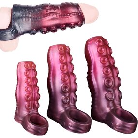 Monster Penis Sleeve Cock Sleeve with Penis Ring, Reusable Elastic Silicone Penis Extender Enhance Male Endurance for Sex Men