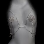 Sexy Rhinestone Nipple Pasties with Chest Chain Rhinestone Nipple Cover Stickers Crystal Tassel body Chain Jewelry for Women